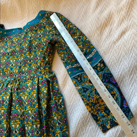 Handmade Long Sleeved Floral Geometric Bohemian Maxi Dress Vibrant Hippie - Picture 12 of 13